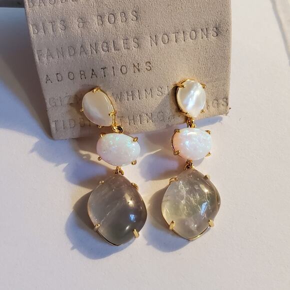 Anthropologie 3 tiered stone 1 drop post earrings Gold over brass New with tags - Picture 1 of 7